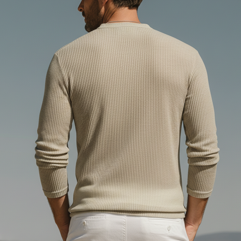 Men's Classic Three-button Henley Neck High-stretch Knitted Long-sleeved T-shirt MTZ0904B3U
