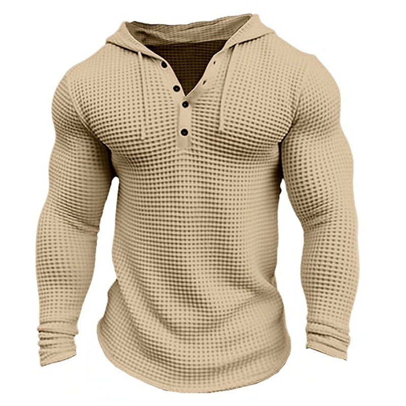 Men's Solid Waffle Long Sleeve Casual Hoodie 80077688Z