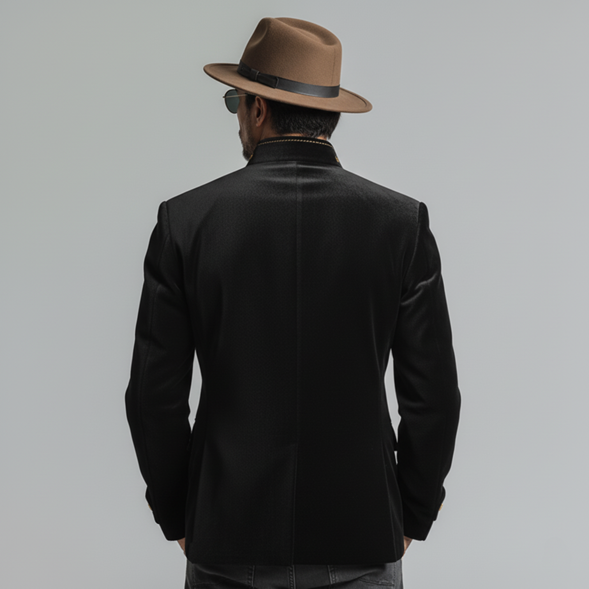 Men's Classic Retro Stand-collar Embroidered Faux Velvet Single-breasted Jacket MTA0559L2K