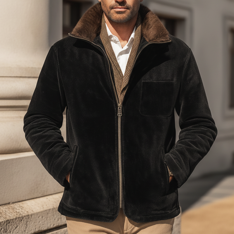 Men's Urban Corduroy Fur Collar And Zipper Jacket MTA2427K0U