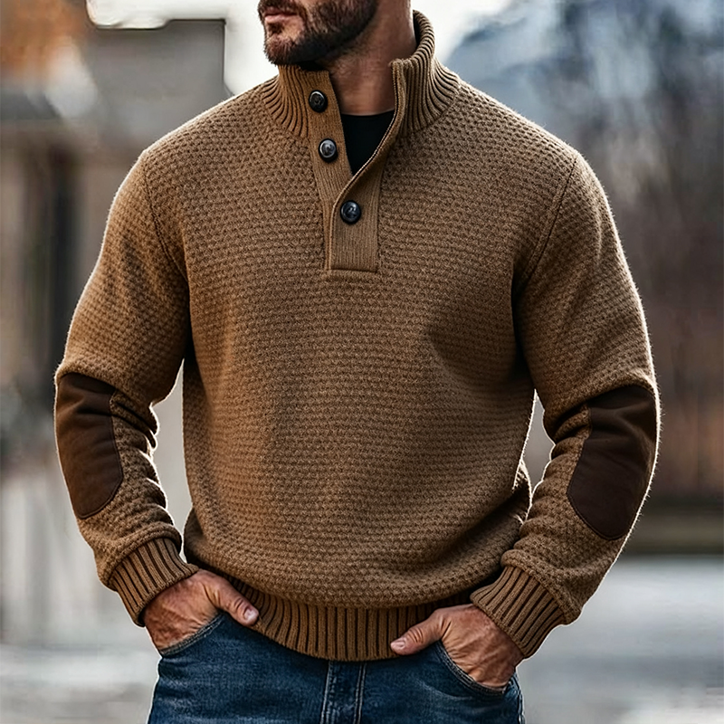Men's Vintage Casual Knit Stand Collar Button Sweater MTA1585J4TO