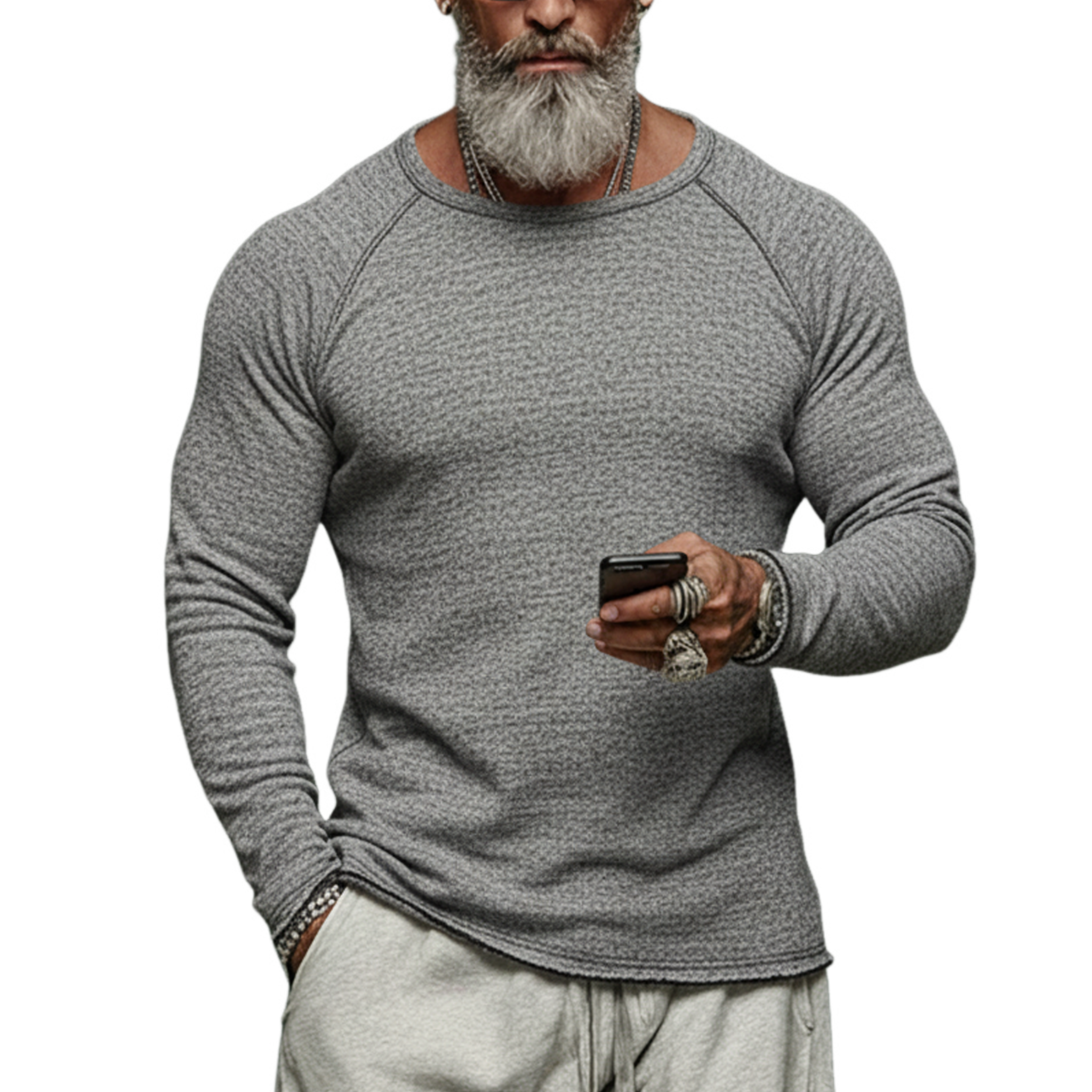 Men's Classic Casual Tough-guy Style Cotton-blend Terry Fabric Crew Neck Long-sleeved T-shirt MTA2328L0K