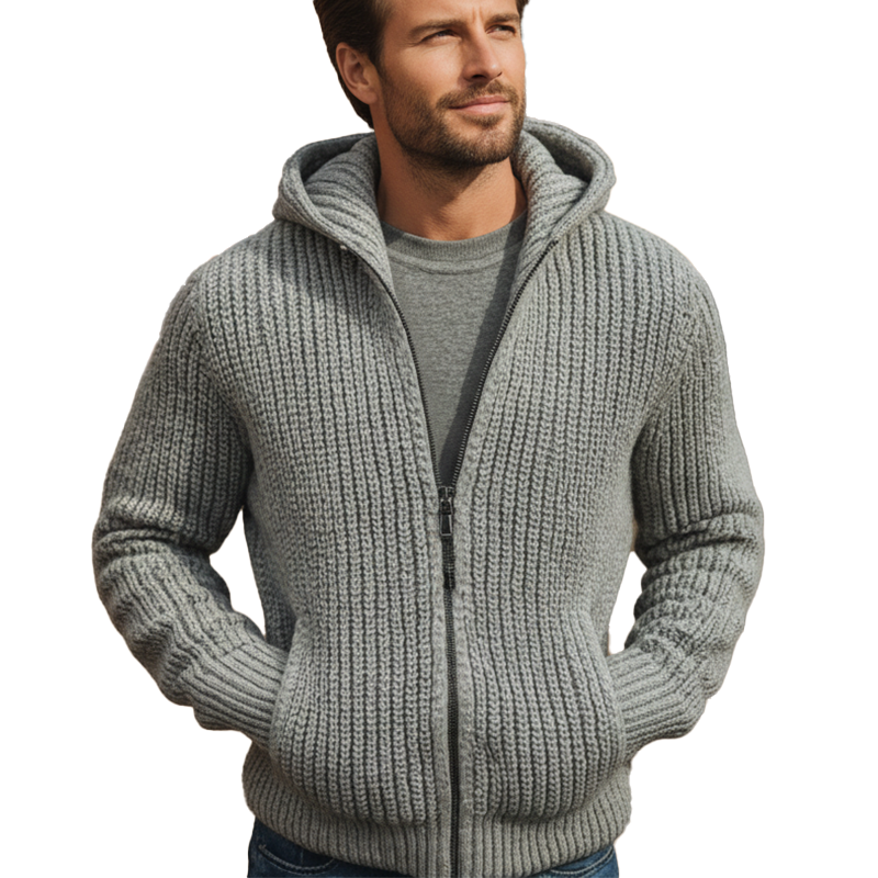 Men's Winter Fashion Cotton Knitted Striped Hooded Cardigan Sweater MTA1822I6P