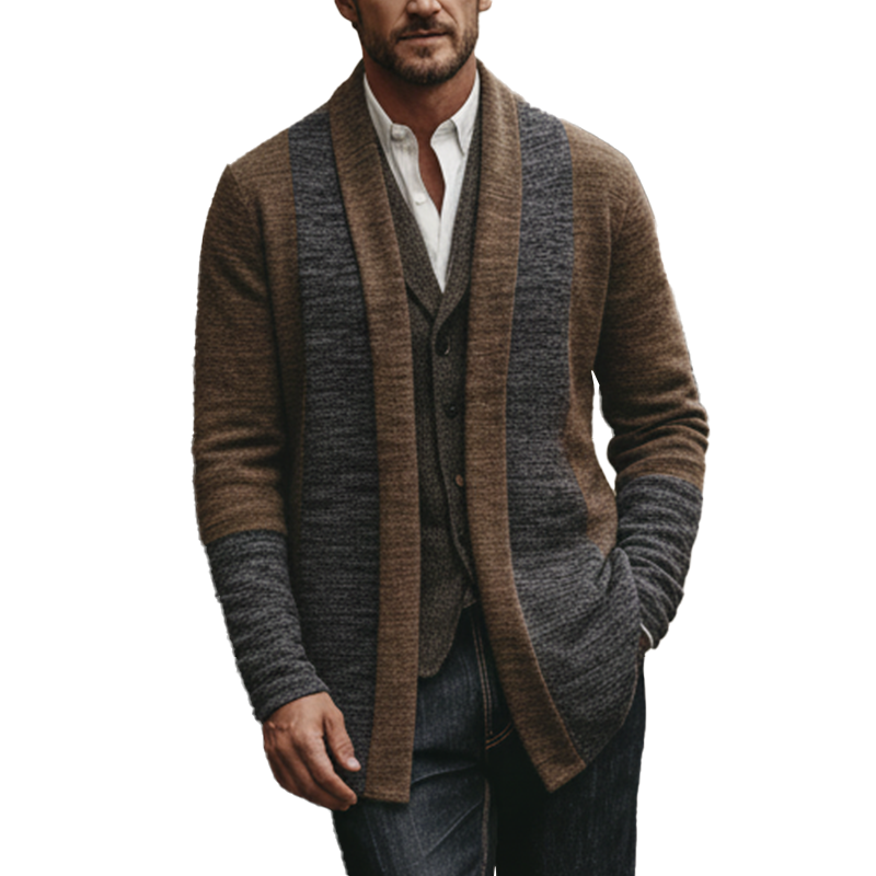 Men's Winter Retro Stitching Faux Cashmere Knit Cardigan MTA1631J6P