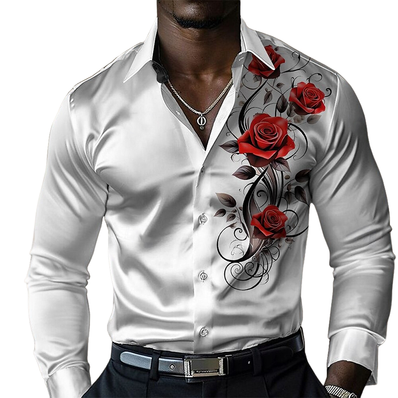 Men's Satin Print Long Sleeve Lapel Shirt MTA2149G1X