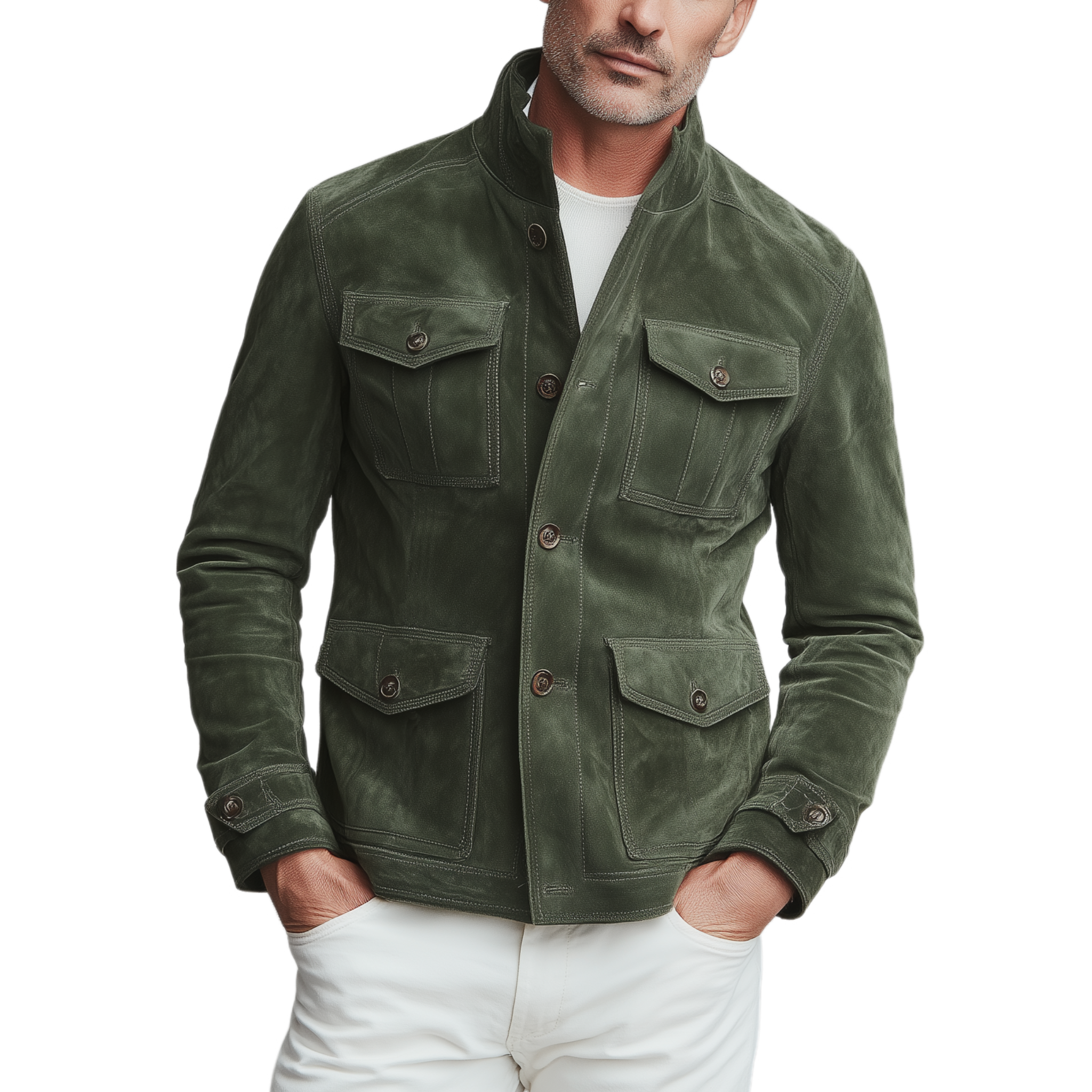Men's Classic American Casual Stand Collar Multi-pocket Suede Jacket MTA1889H3K