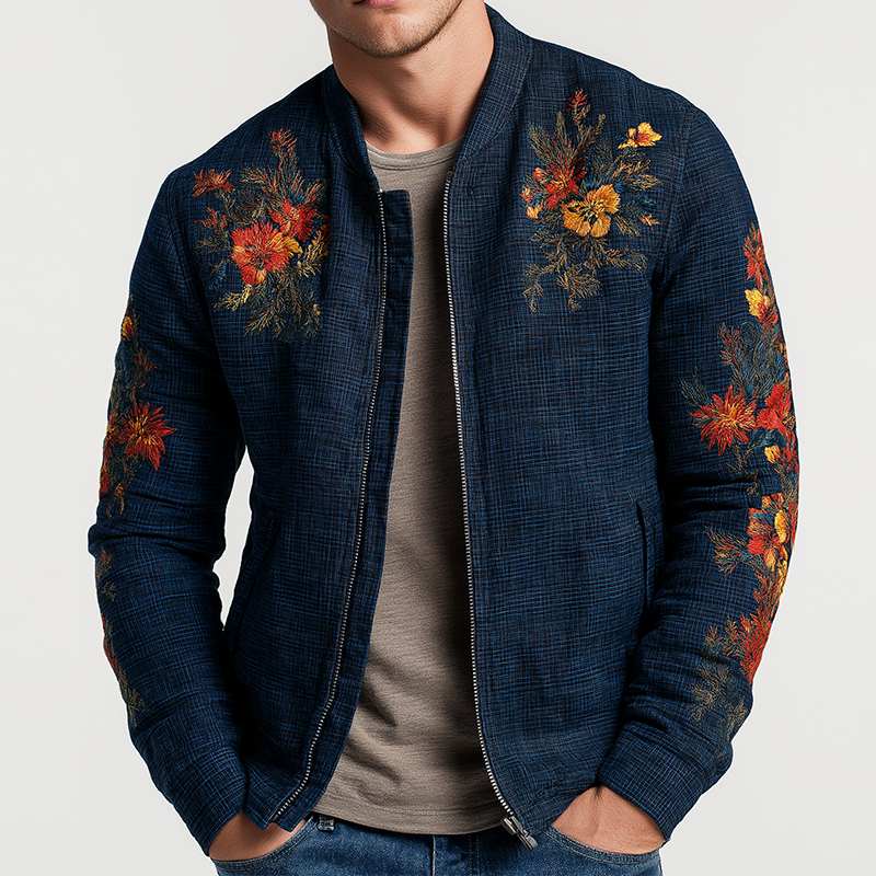 Men's Retro Casual Plaid Embroidered Zipper Baseball Jacket MTA2504G1TO