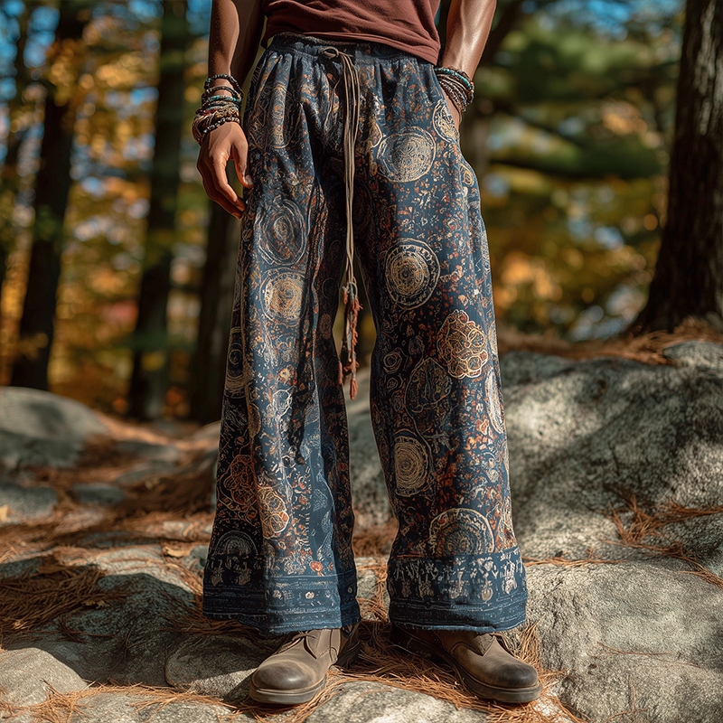 Men's Retro Casual Hippie Floral Print Loose Trousers MTA0188H2TO