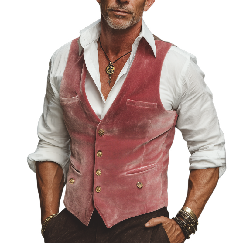 Men's Vintage Velvet Single-Breasted V-Neck Vest MTA1586H2U