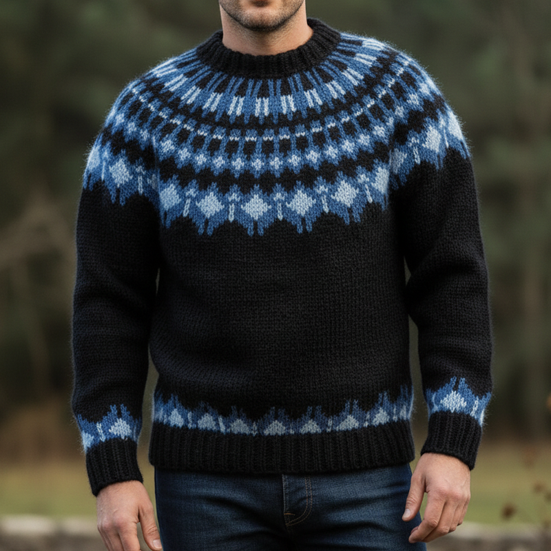 Men's Crew Neck Classic Jacquard Warm Sweater MTA3063I1U