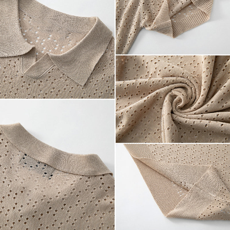 Men's Solid Color Knitted Texture Short Sleeve POLO Shirt MTA0631E0X