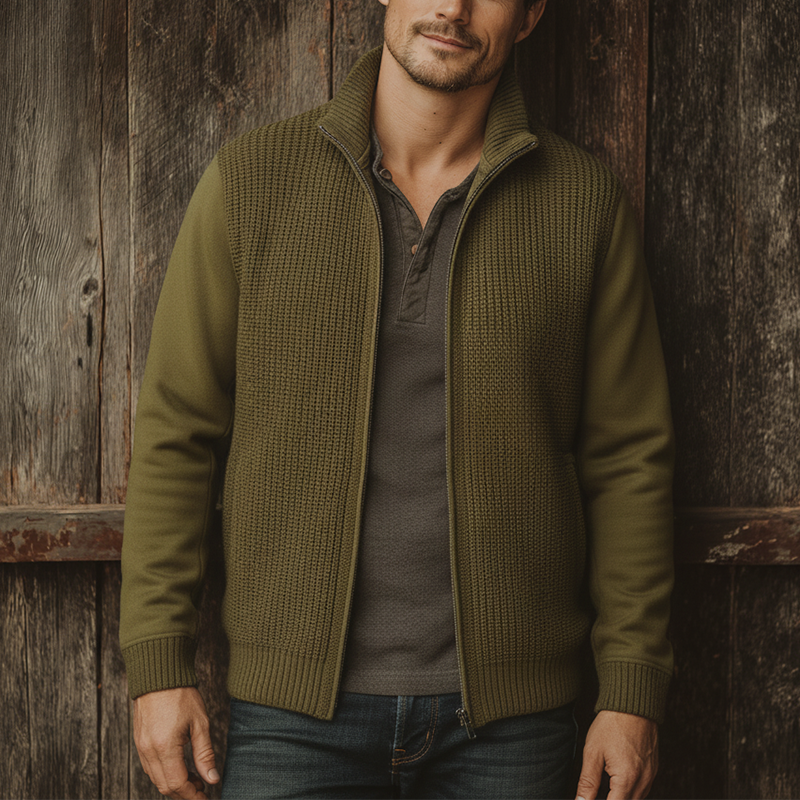 Men's Winter Fashionable Cotton Yarn Knitted Patchwork Cardigan MTA1348J2P