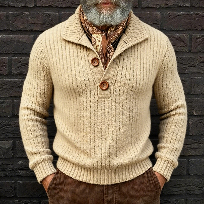 Men's Retro Casual Knitted Lapel Pullover Sweater MTA1660J1TO