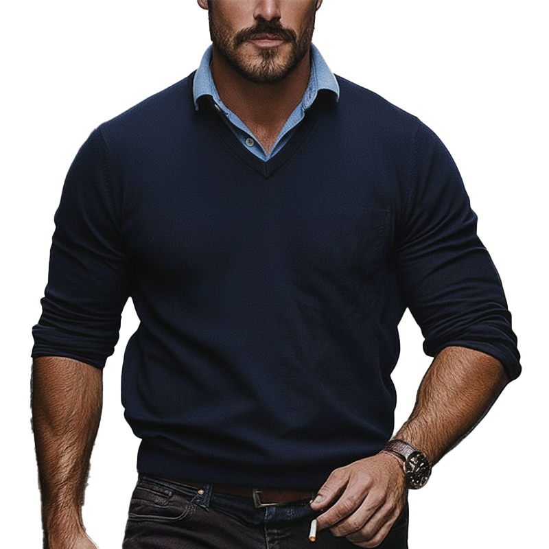 Men's Simple Detachable Collar Knitted Long-sleeve T-shirt MTA1775L4P