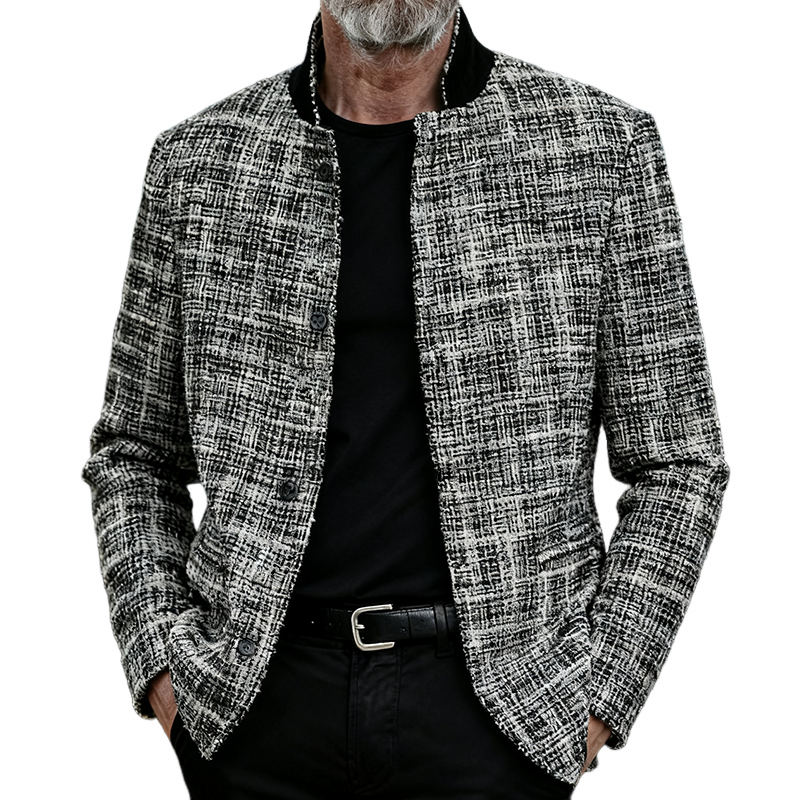 Men's Retro Casual Tweed Stand Collar Button Jacket MTA1075K5TO