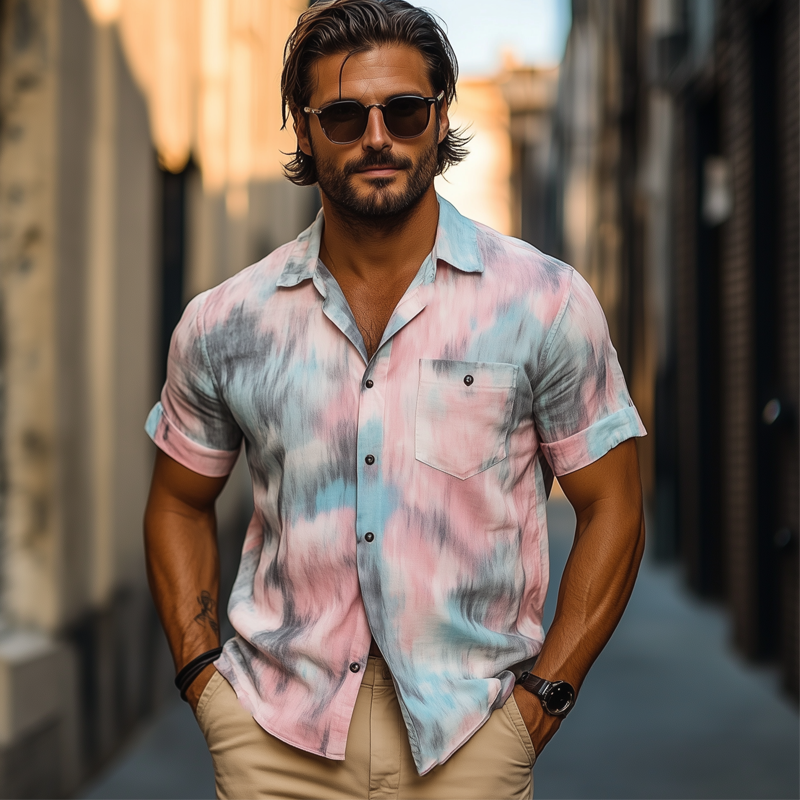 Men's Summer Fashion Rendering Print Short Sleeve Shirt MTA0114G9U