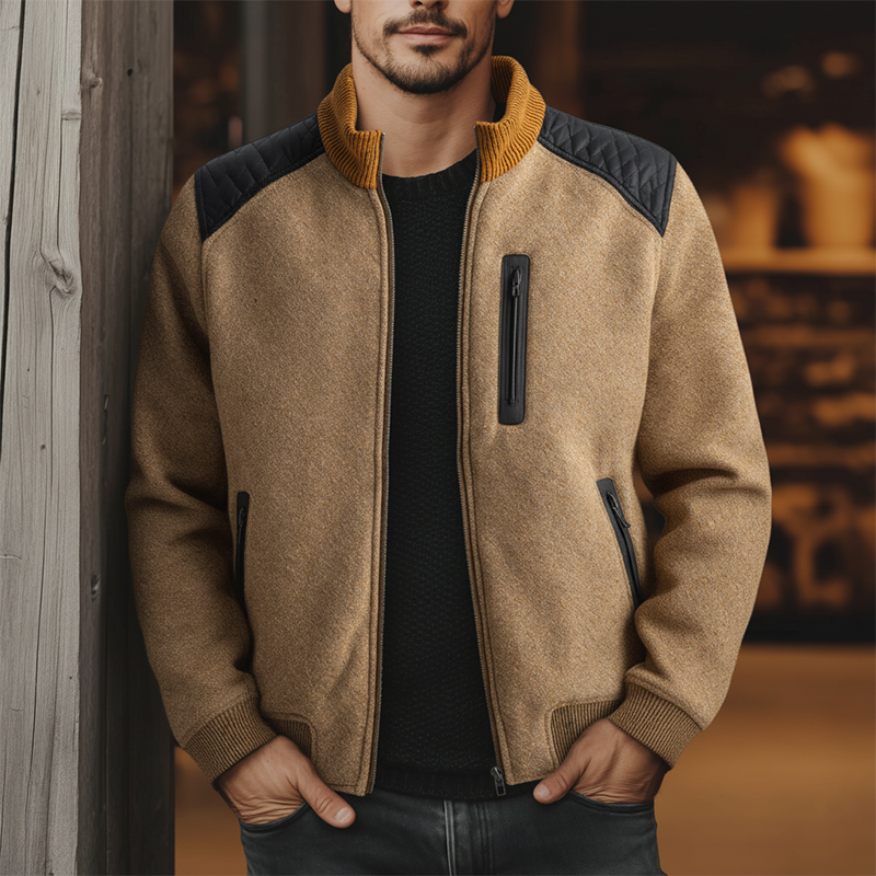 Men's Winter Retro Faux Wool PU Patch Warm Jacket MTA2264J2P
