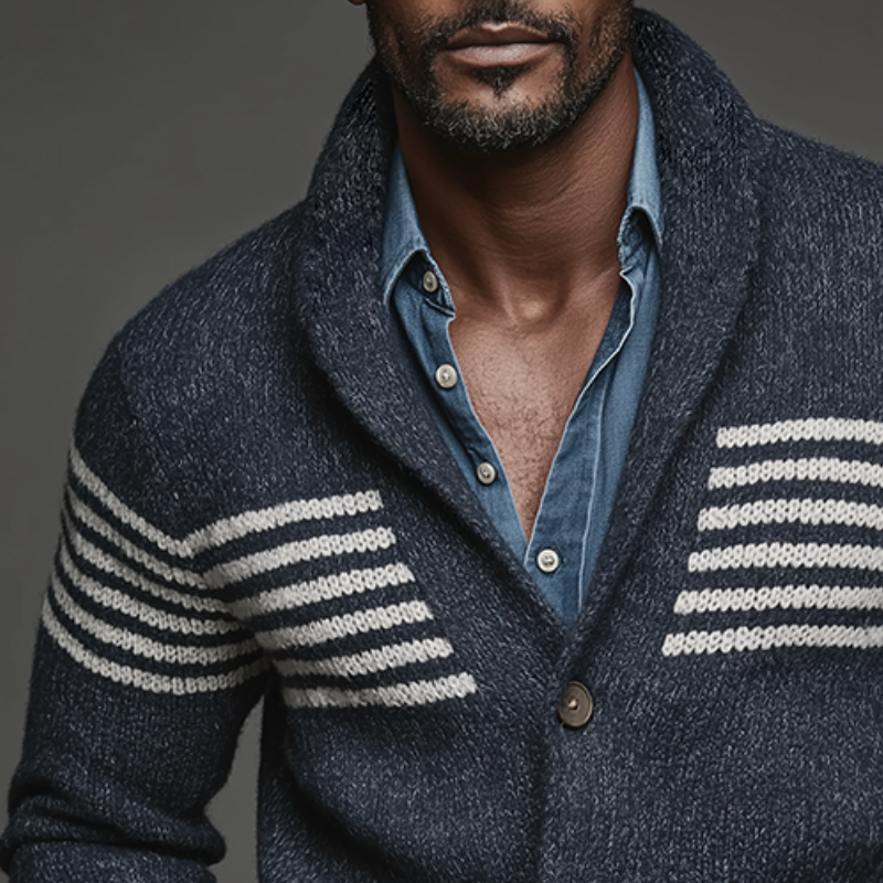 Men's Retro Casual Knit Striped Button-Up Cardigan MTA2174J6TO