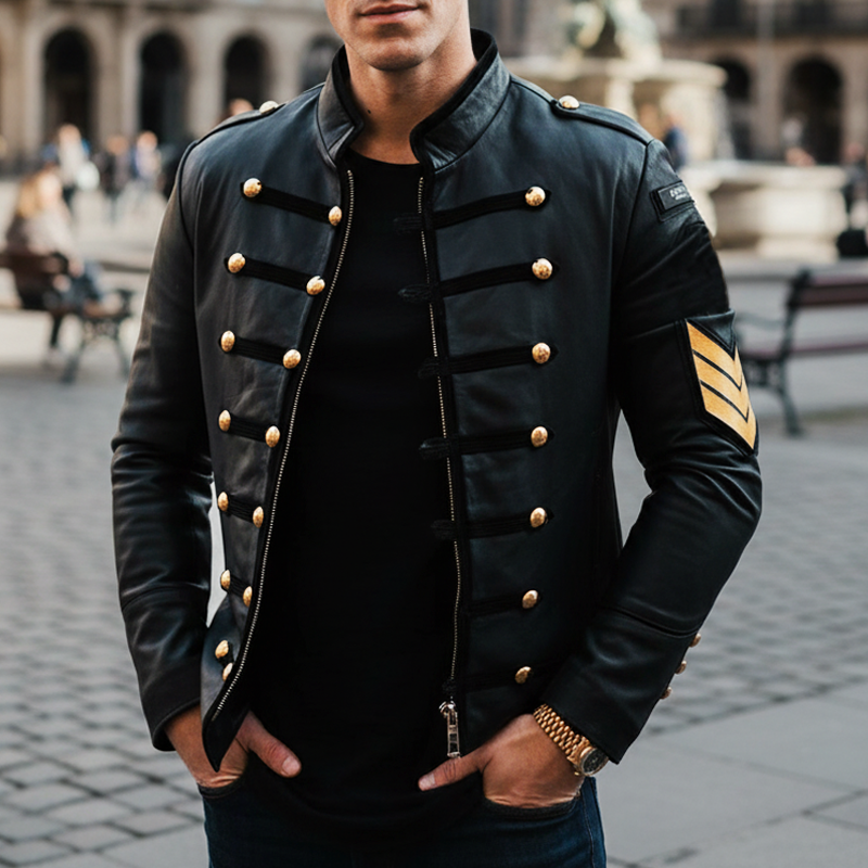 Men's Vintage Stand-up Collar PU Leather Zip-up Jacket MTA2230I8U