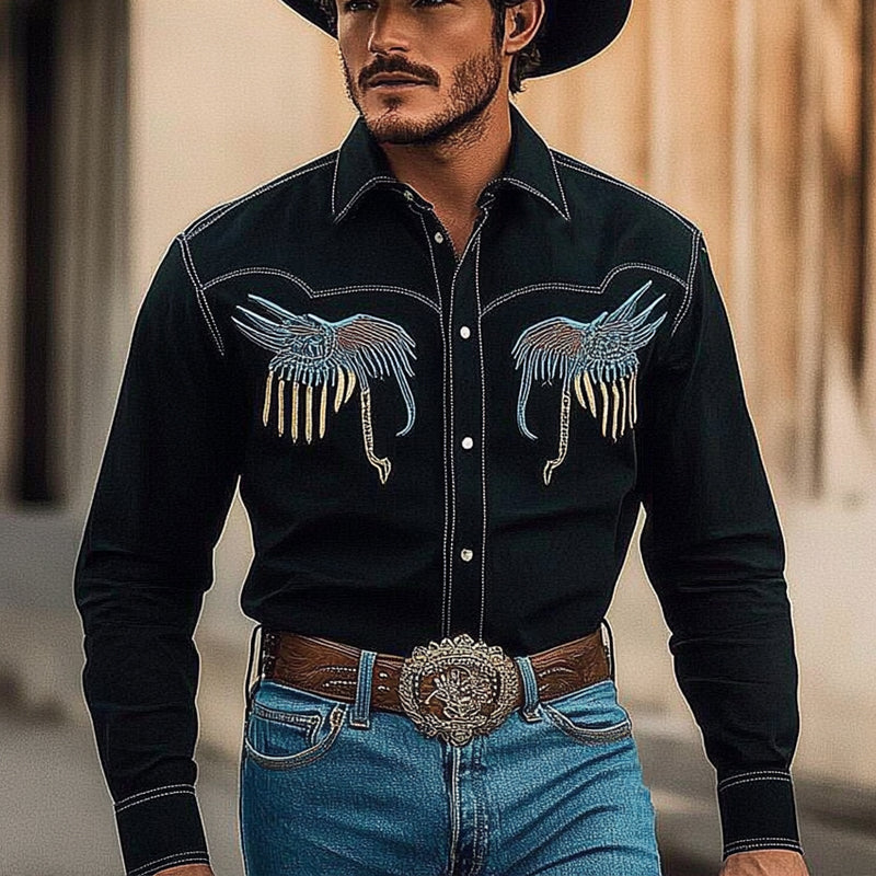 Brodert vestlig cowboy-stil langermet skjorte for menn 26642225X