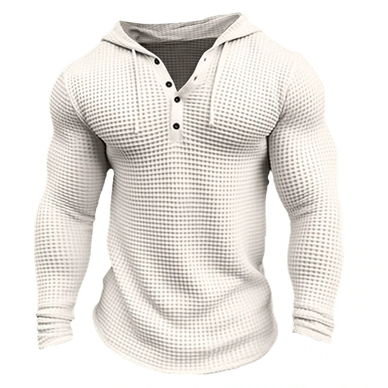 Men's Solid Waffle Long Sleeve Casual Hoodie 80077688Z