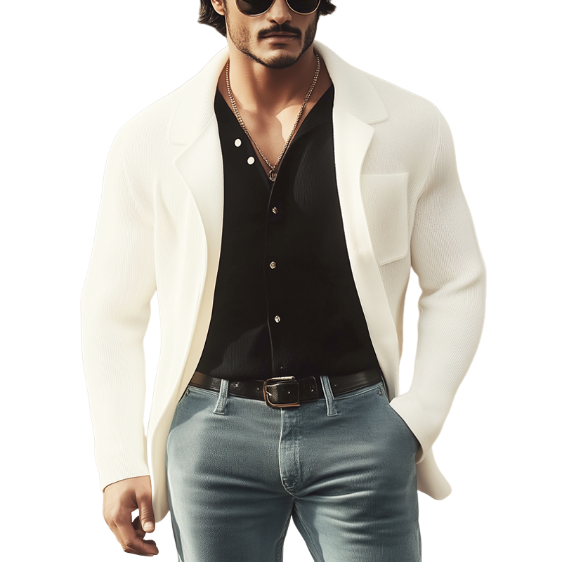 Men's Business Solid Color Button Lapel Knit Cardigan MTA0831H6U