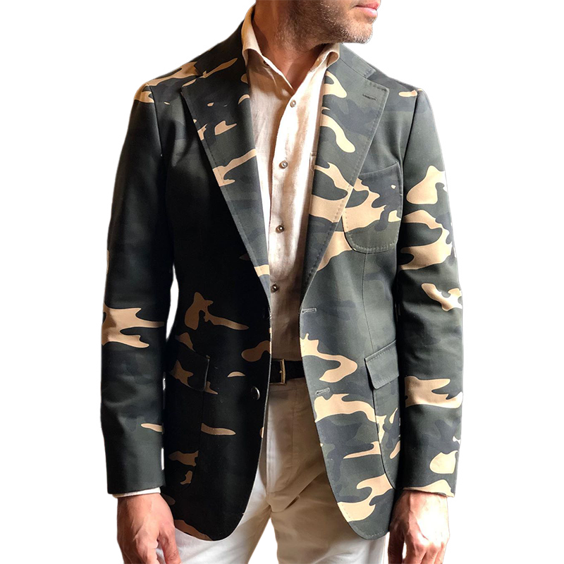 Men's Spring And Autumn Classic Camouflage Two-Button Blazer MTA2230G6U