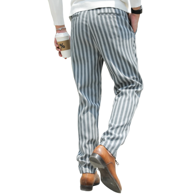 Men's Fashionable Contrast Color Striped Cotton Slim Straight Pants MTA0626E5M