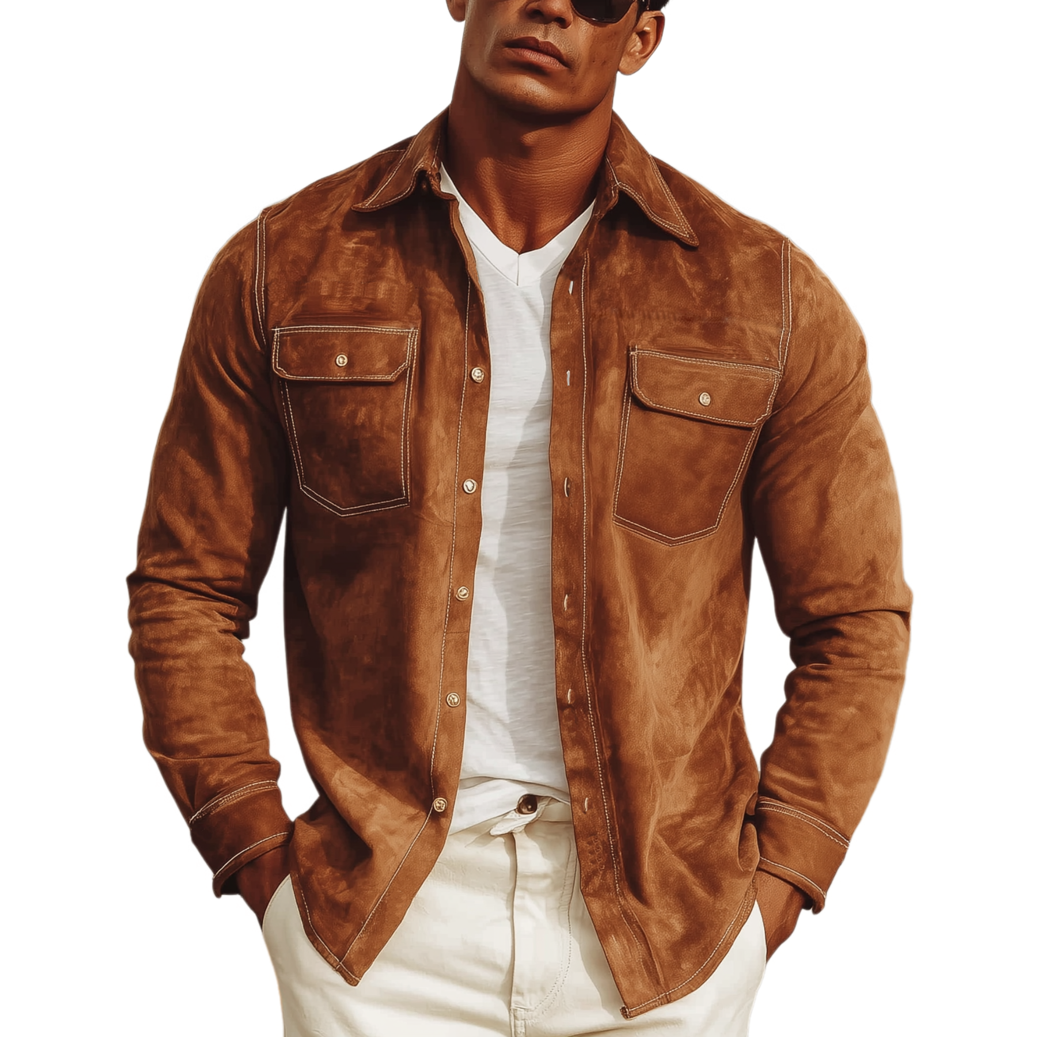 Men's Classic Casual Western Suede Slim Fit Long Sleeve Shirt MTA1530H4K
