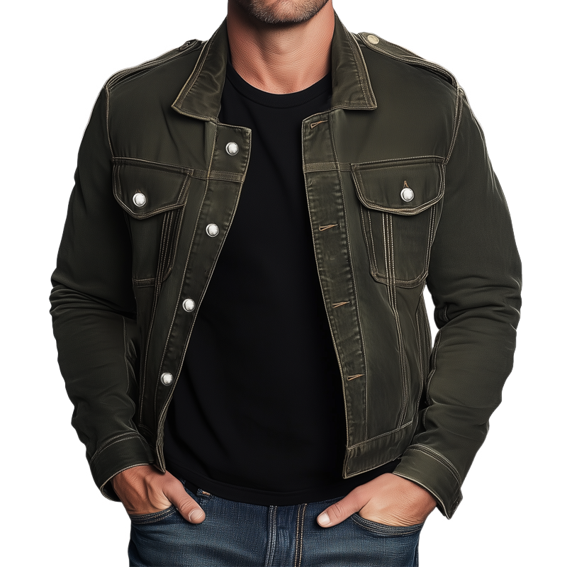 Men's Classic Vintage Army Green Denim Jacket MTA0213I4U