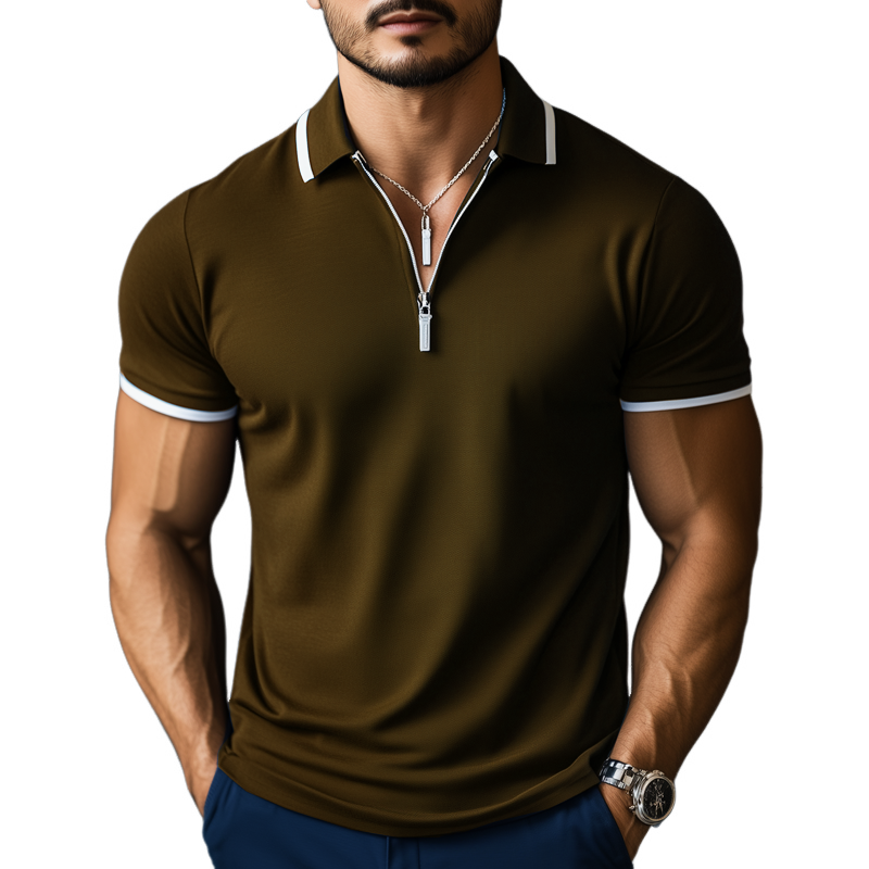 Men's Summer Business Cotton Zipper Polo Shirt MTA0140H8U
