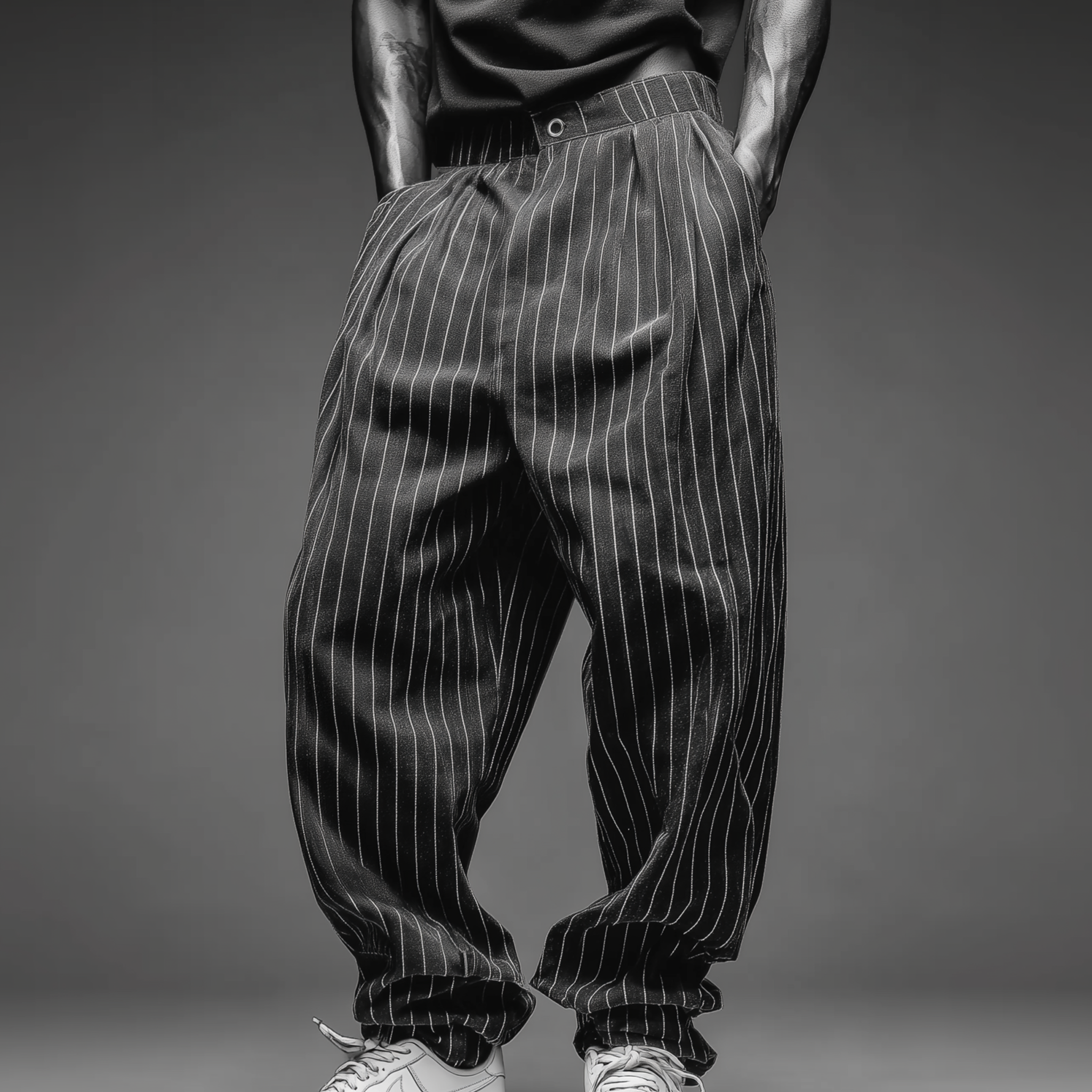 Men's Classic Casual Striped Cotton Blend Loose-fitting Trousers MTA2935J0K