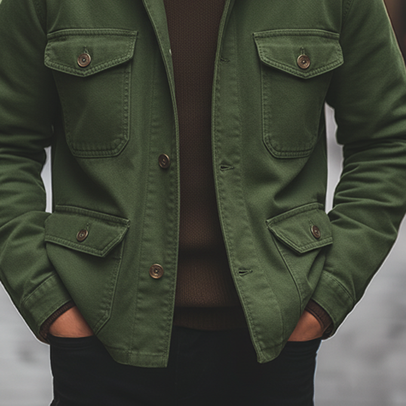 Men's Patchwork Collar Cotton Blend Multi-pocket Jacket MTA0446L0X