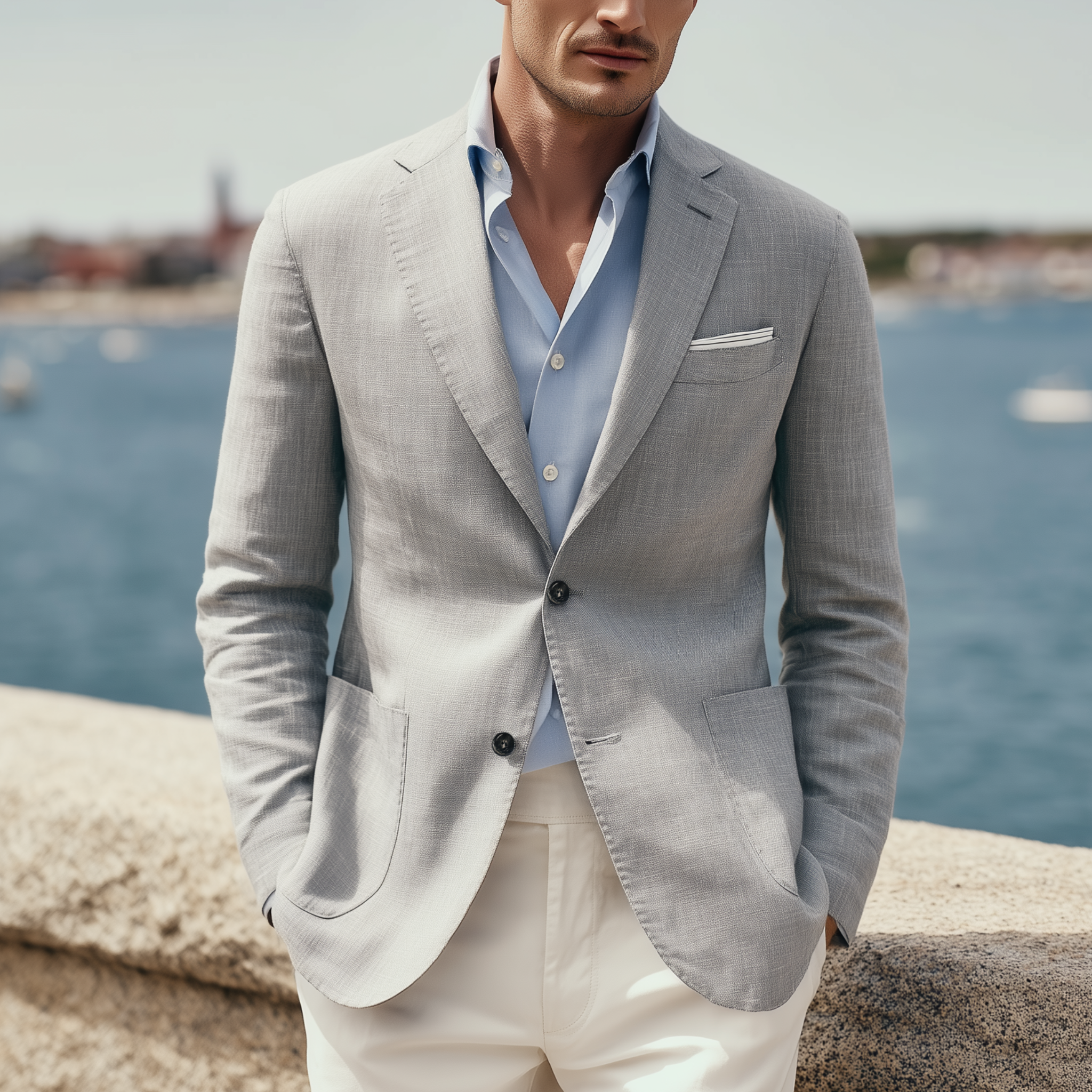 Men's Classic Casual Cotton And Linen Blend Textured Single-breasted Blazer MTA0426H0K