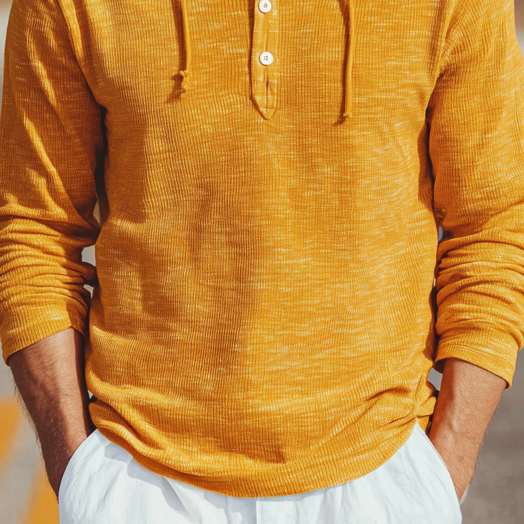Men's Classic Casual Hooded Henley Collar Knit Long Sleeve T-Shirt MTA2373G6K