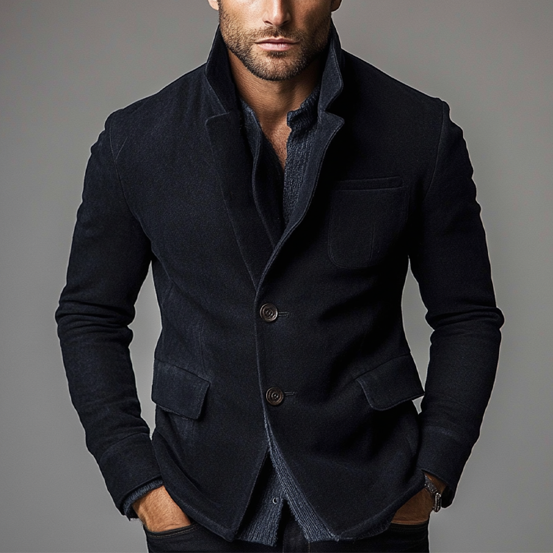 Men's Vintage Faux Wool Solid Color Casual Single-Breasted Jacket MTA2528H7X