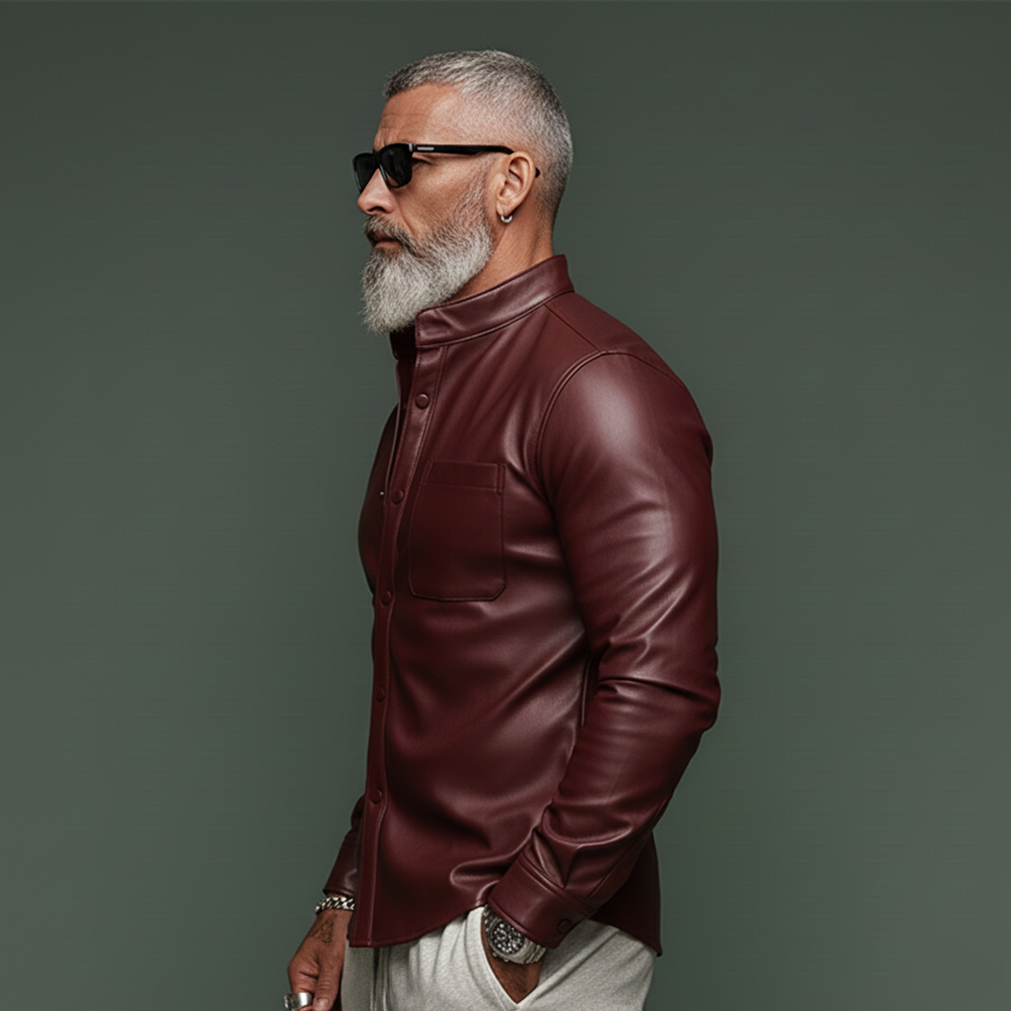 Men's Classic Vintage Slim-fit PU Leather Long-sleeved Shirt MTA1542L1K