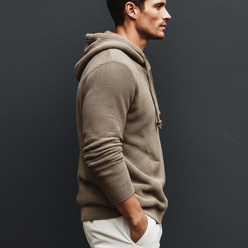 Men's Classic Striped Textured Loose Casual Hoodie MTA2785J2U