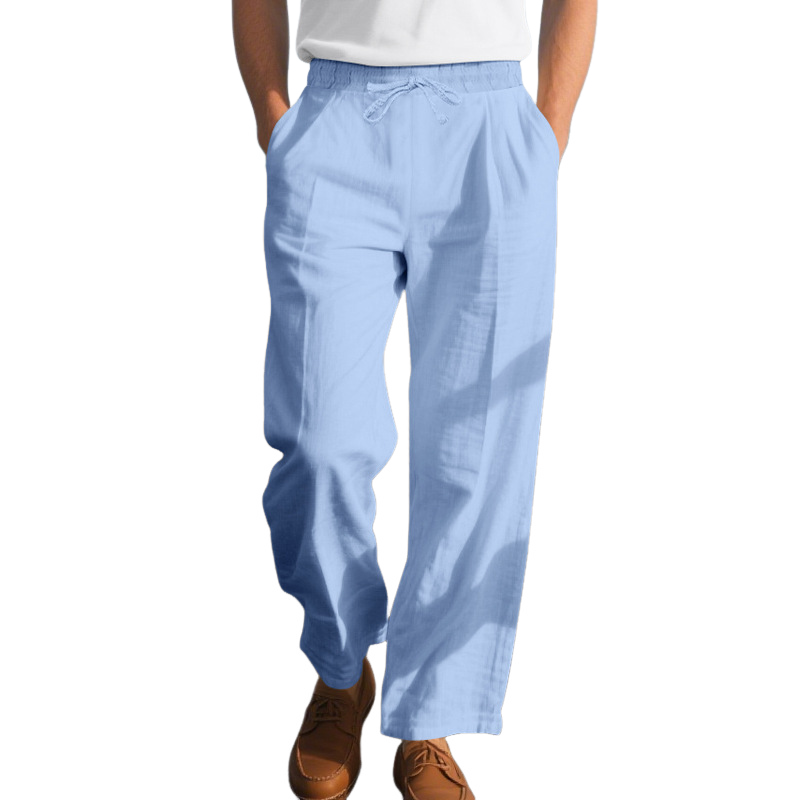 Men's Cotton And Linen Solid Color Elastic Waist Casual Pants MTA2244G3X