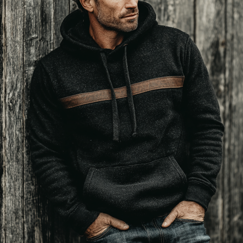 Men's Urban Black Winter Warm Fleece Hoodie MTA2413K0U