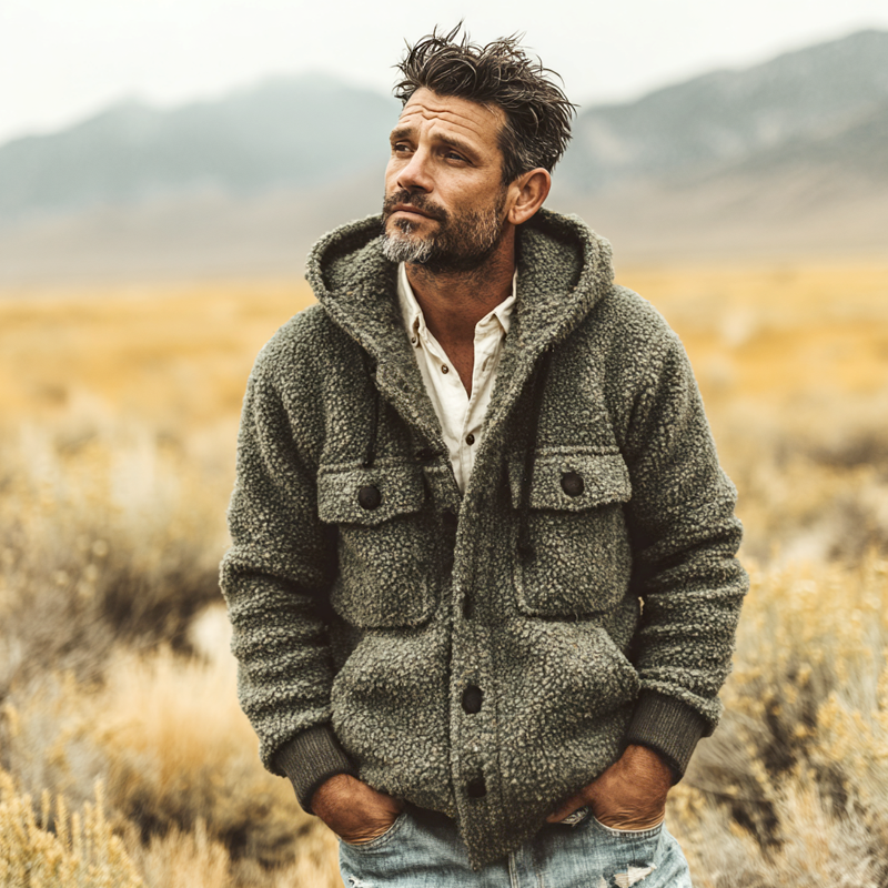 Men's Fleece Hooded Multi-pocket Single Breasted Casual Jacket MTA0152I7Z