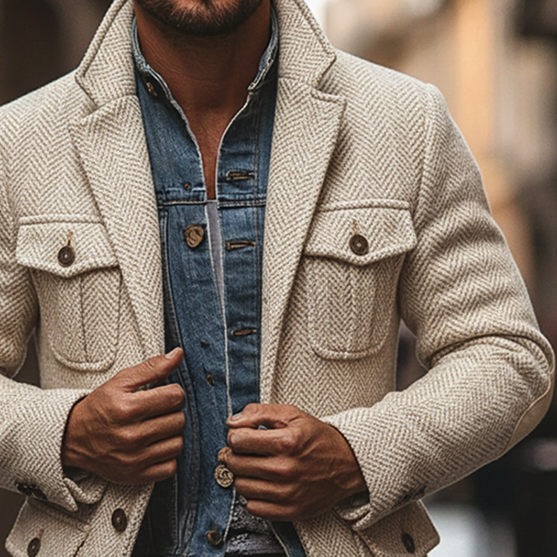 Men's Blended Herringbone Textured Lapel Jacket MTA2988I2X