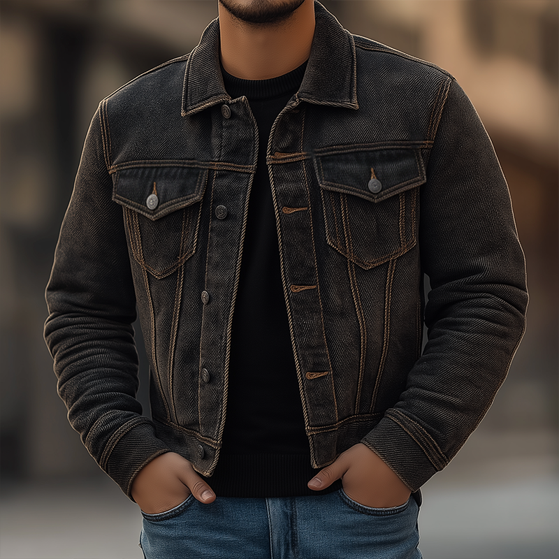 Men's Retro Twill Washed Denim Button Jacket MTA2541K6P