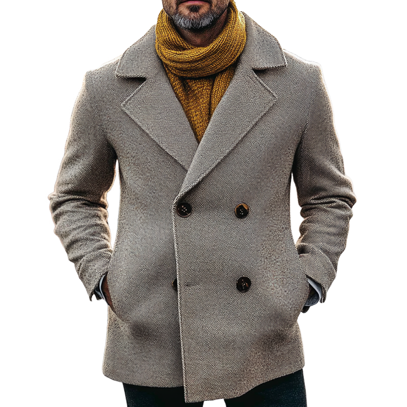 Men's Solid Color Twill Blend Lapel Mid-length Coat MTA0154I4X
