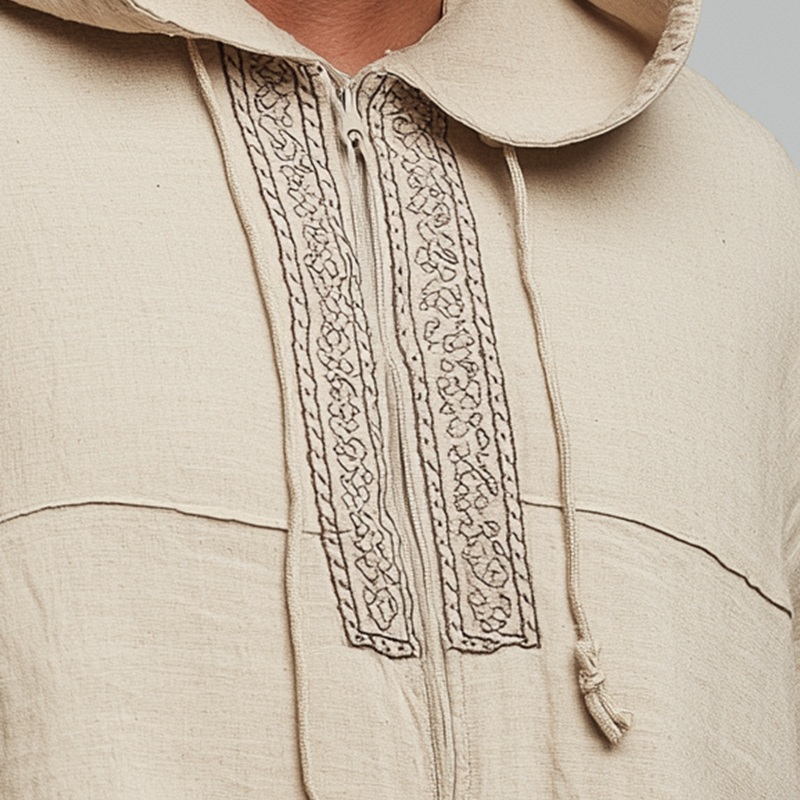 Men's Simple Embroidered Half-Zip Linen Hooded Sweatshirt MTA0716H4P