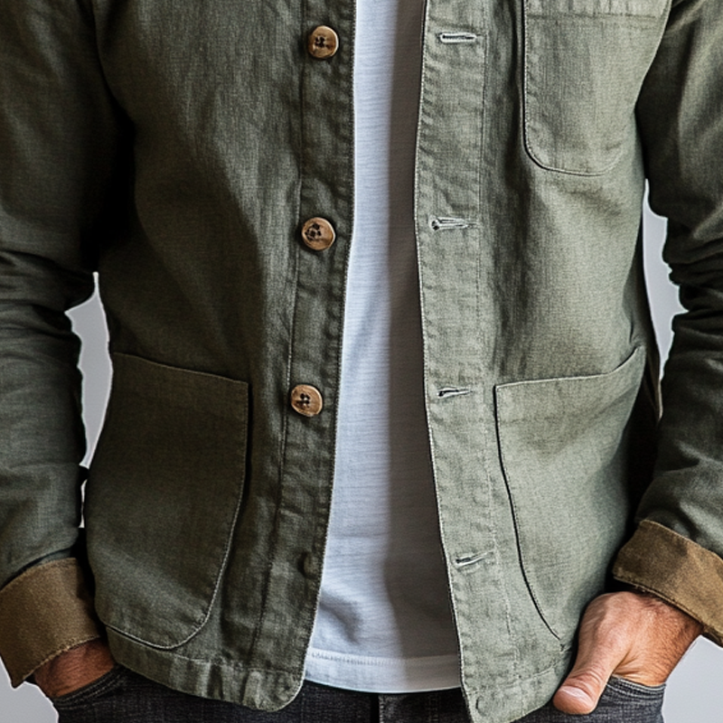Men's Casual Contrast Lapel Cotton Blend Single-Breasted Jacket MTA2206I4X