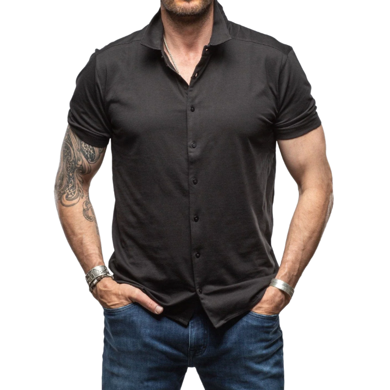 Men's Casual Breathable Cotton Lapel Slim Fit Short Sleeve Shirt MTA0652E2M