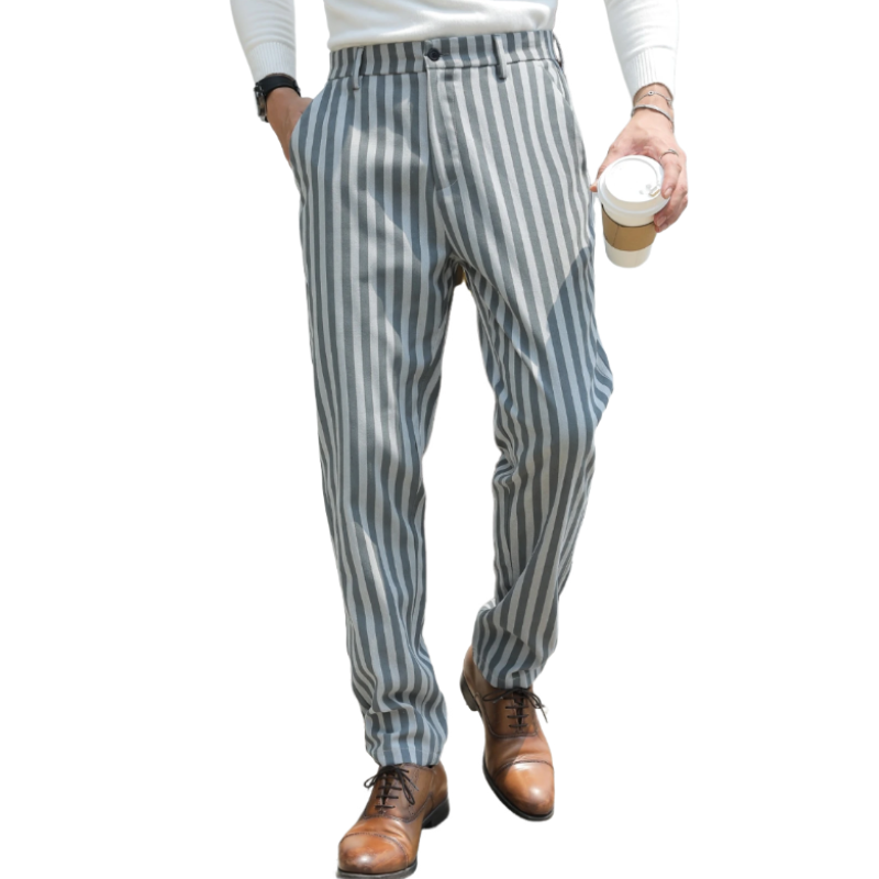 Men's Fashionable Contrast Color Striped Cotton Slim Straight Pants MTA0626E5M