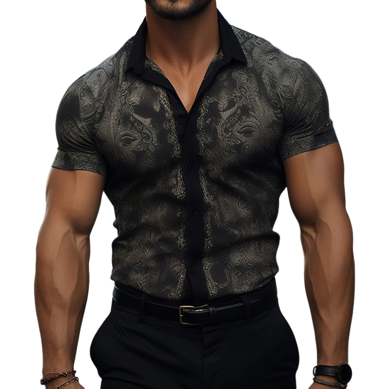 Men's Vintage Printed Lapel Short Sleeve Casual Shirt MTA1101G7Z