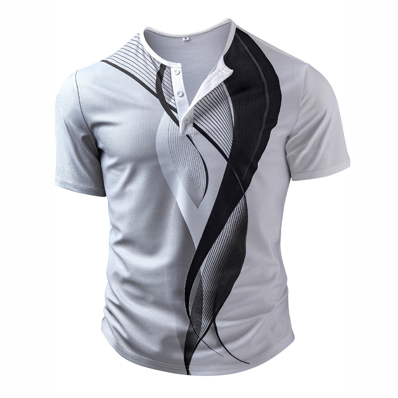 Men's Waffle Print Henley Short Sleeve T-Shirt MTA2885G8X